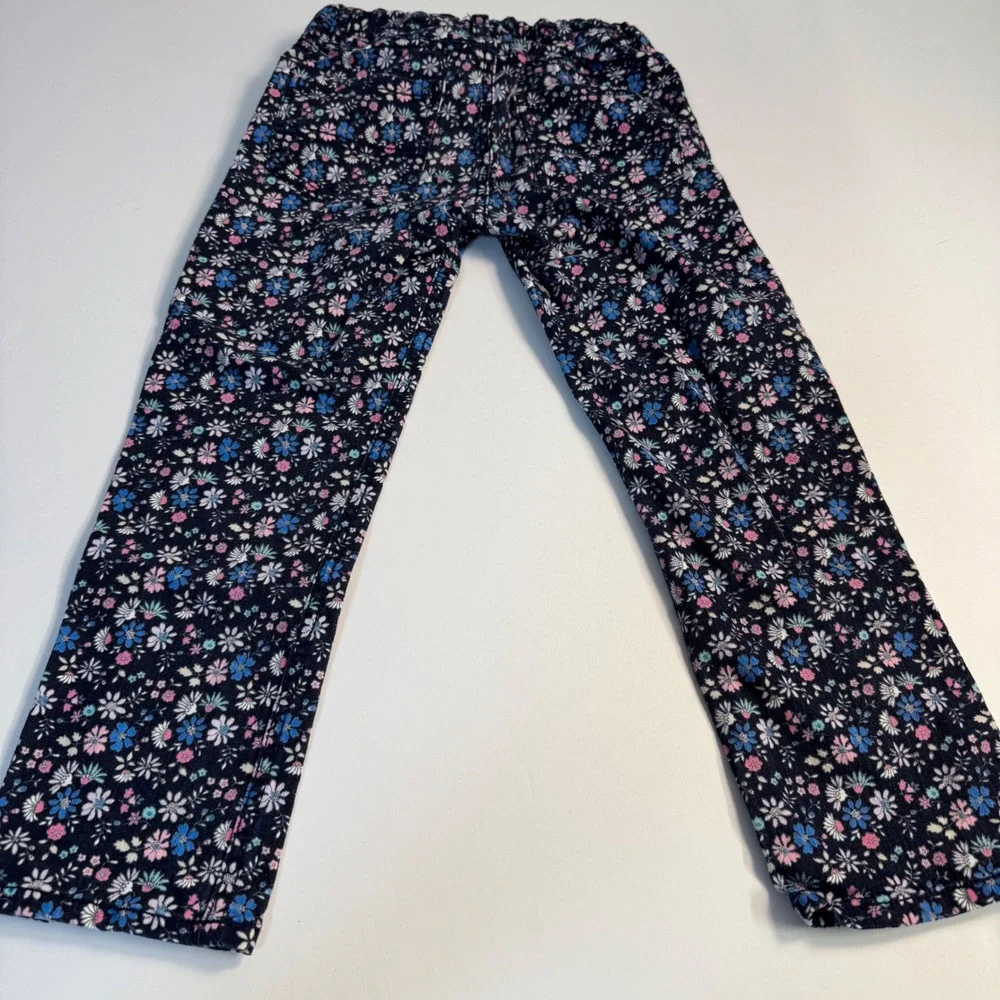 OshKosh Bgosh Girls Navy Blue Floral Pants Size 7 Adjustable Waist